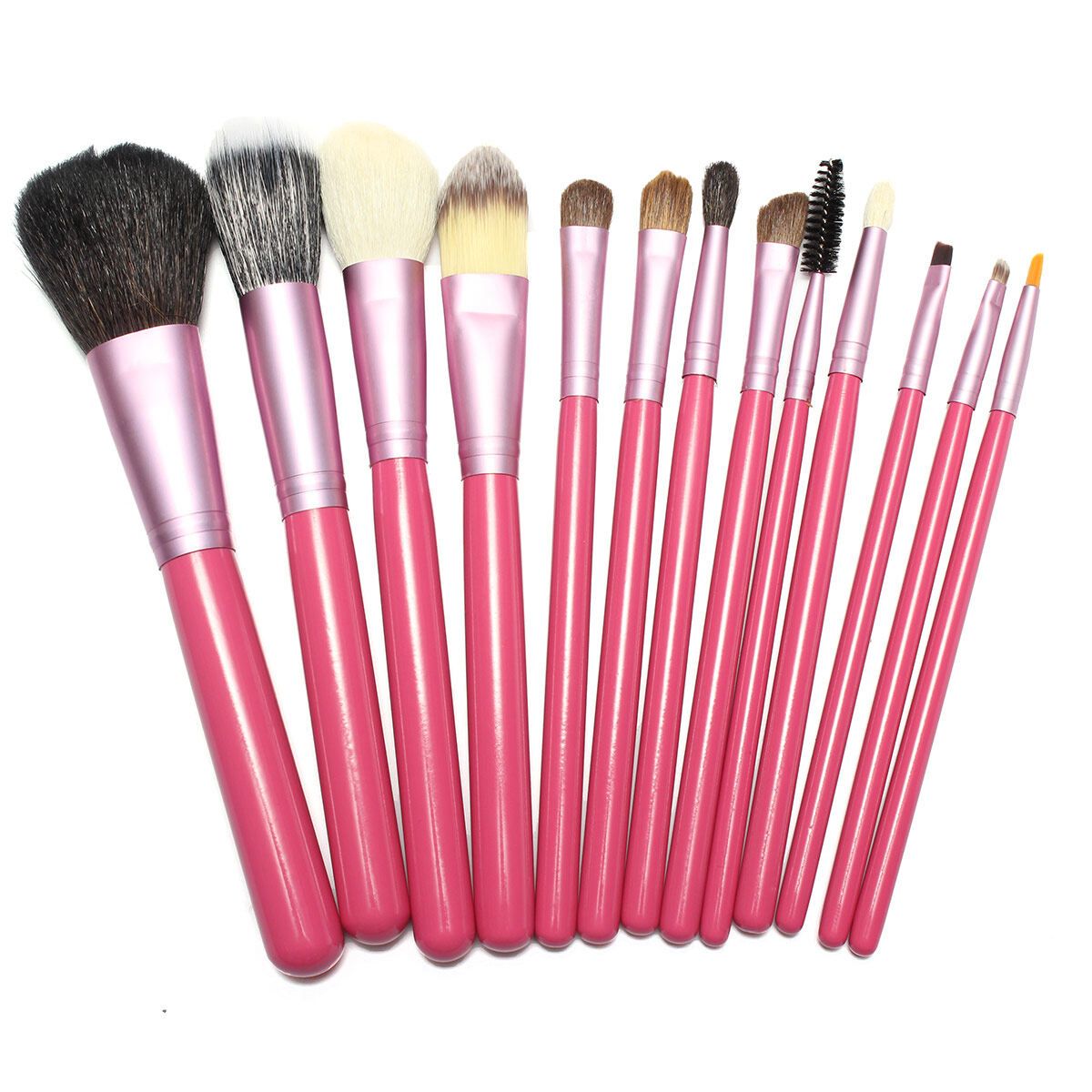 13x Makeup Brush&Leather Cup Case Holder Set Cosmetic Brush Tool Pink