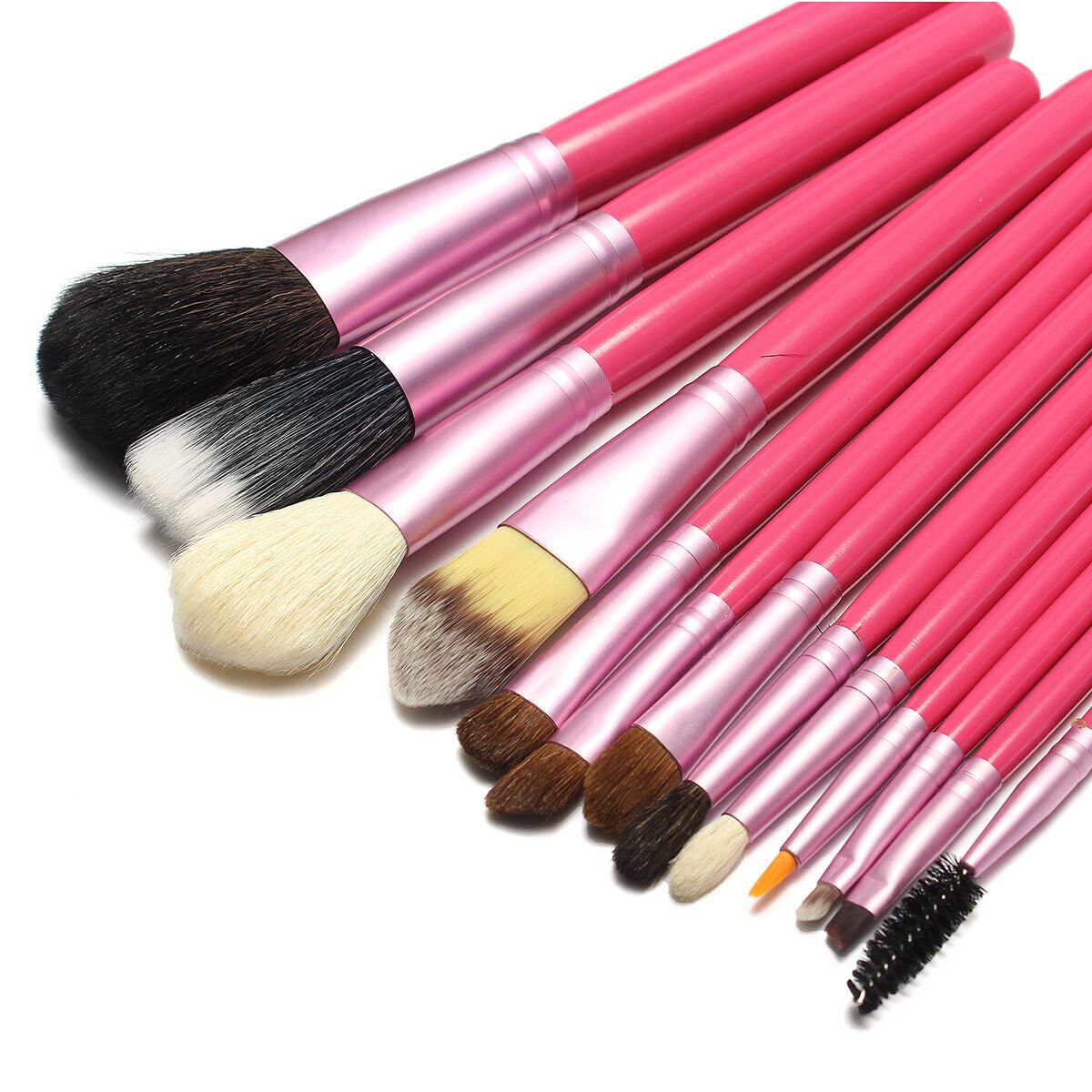 13x Makeup Brush&Leather Cup Case Holder Set Cosmetic Brush Tool Pink