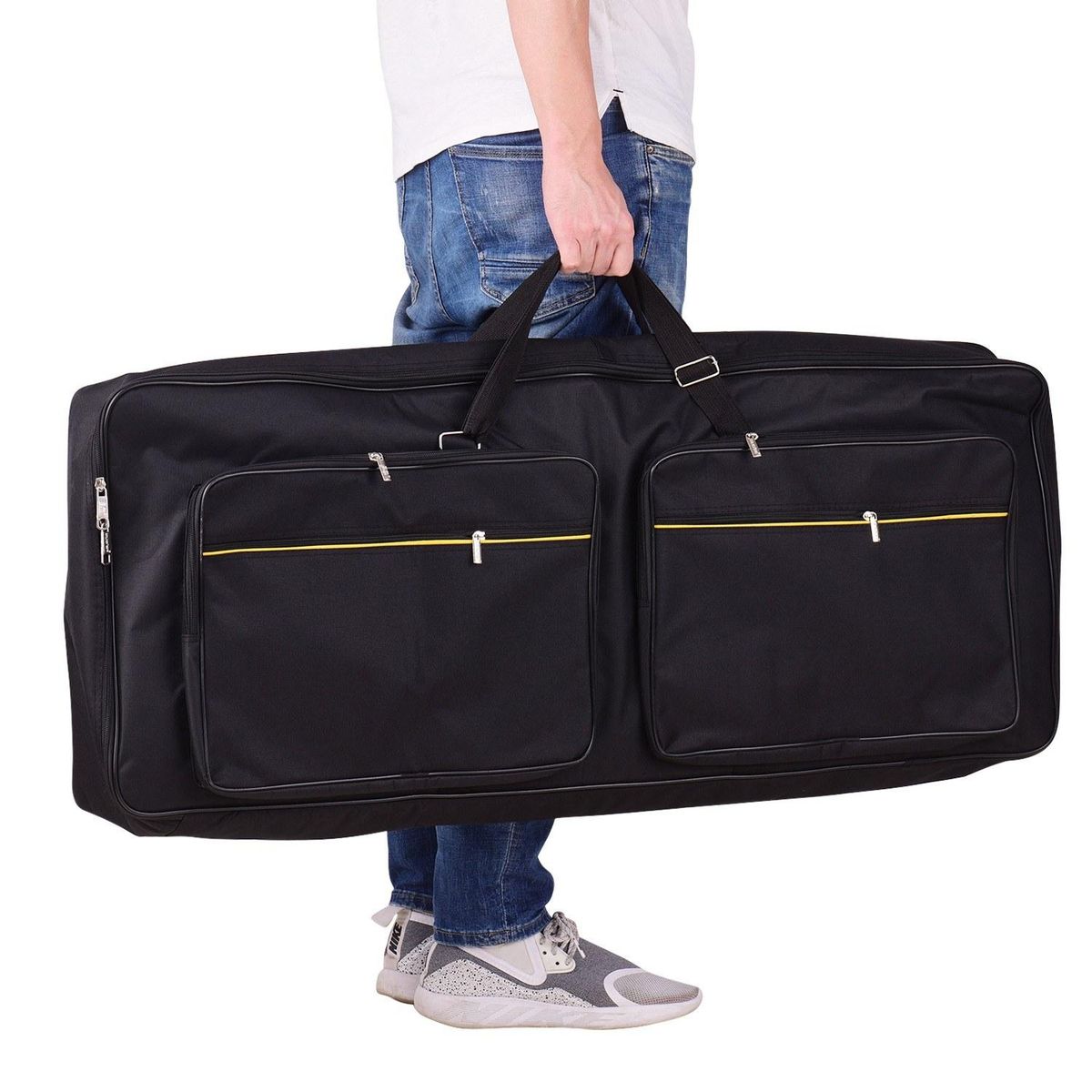 Electric Piano Bag Portable Gig Bag with Durable Handle 8MM Anti-Collision Cotton Interlayer for 61 Keys Keyboard Pianos with Outside Pockets Black