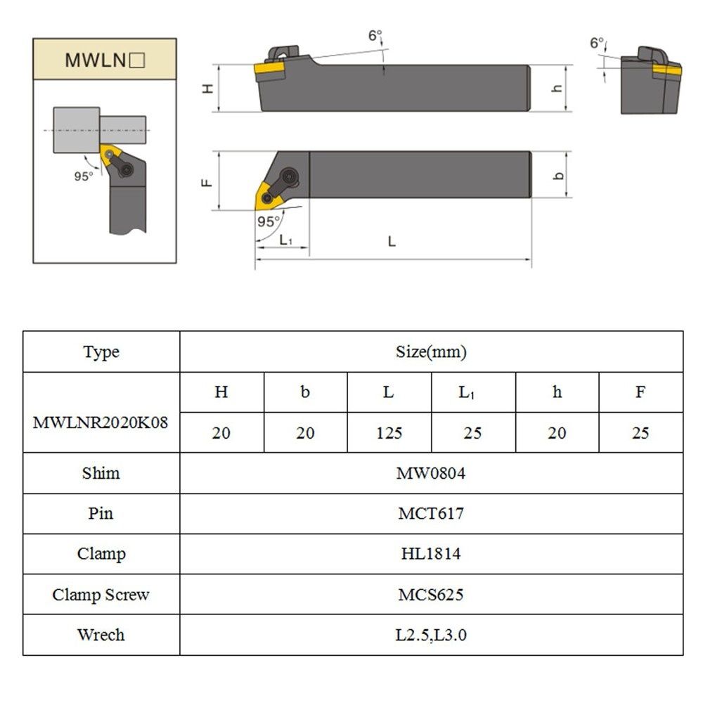 Set Of 20mm Lathe Turning Tool Holder MWLNR2020K08 + 10