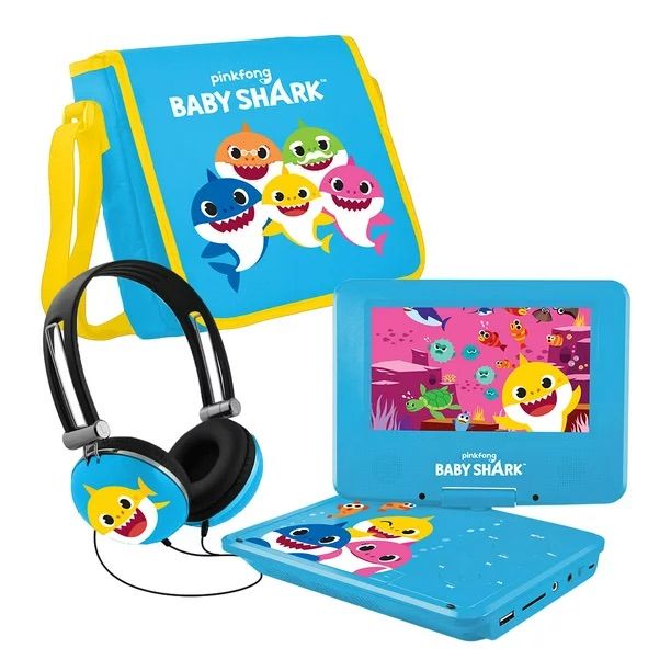 Pinkfong Baby Shark BSDVD701 7" Portable DVD Player With Matching Headphones + Carrying Bag - Multicolor