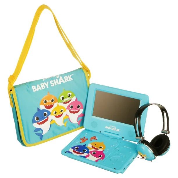 Pinkfong Baby Shark BSDVD701 7" Portable DVD Player With Matching Headphones + Carrying Bag - Multicolor