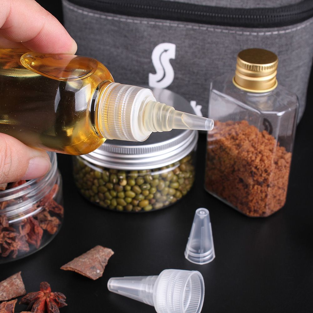 7 PCS Spice Cruets Set Travel Size Salt Bottle BBQ Sauce