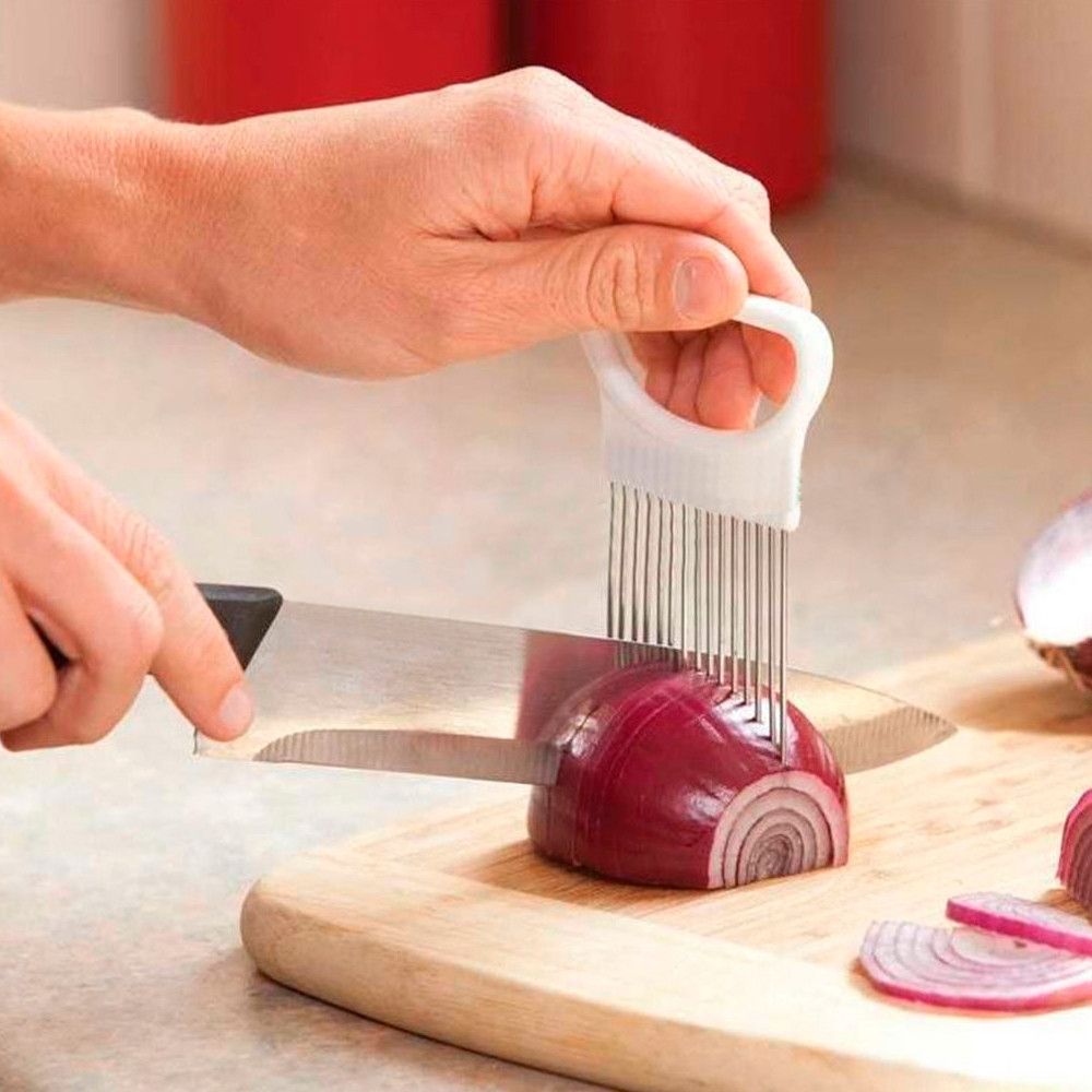 Tomato Onion Vegetables Slicer Cutting Aid Holder Guide Slicing Cutter Safe Fork