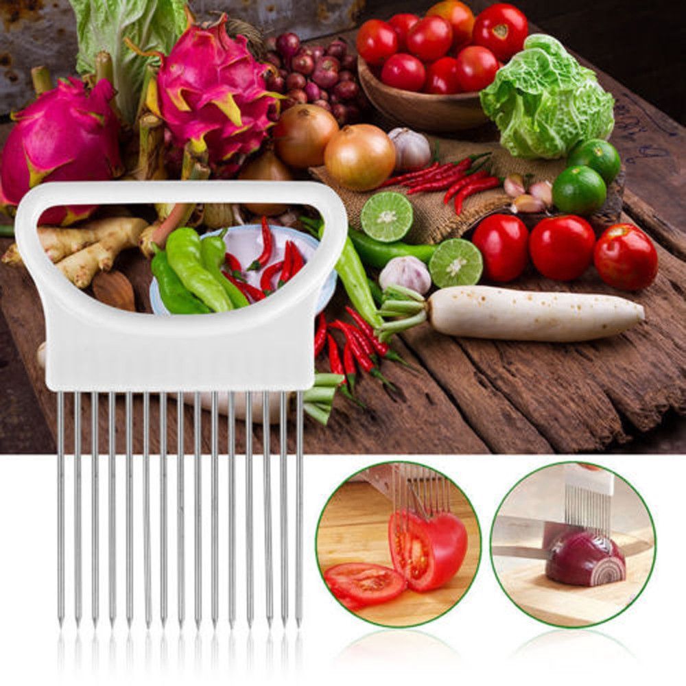 Tomato Onion Vegetables Slicer Cutting Aid Holder Guide Slicing Cutter Safe Fork
