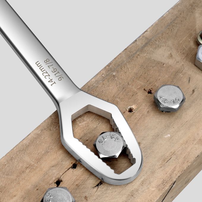 Adjustable Wrench Ratchet Spanner Self-Tightening DIY Silver