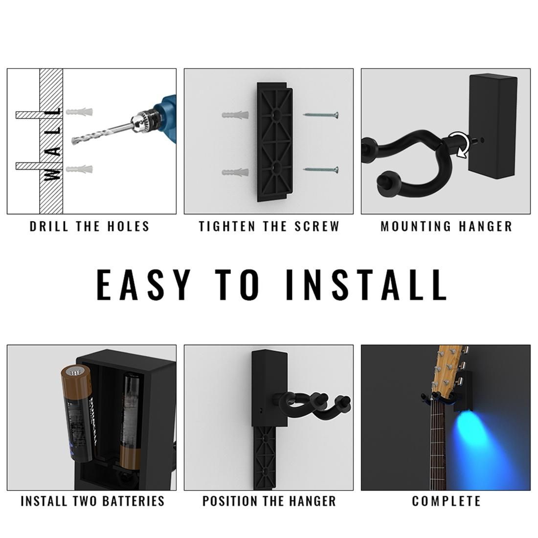 Durable Guitar Hanger Wall Hook Stand Guitarra Bracket Holder LED Light for Acoustic Electric Guitar Bass Banjo,Blue