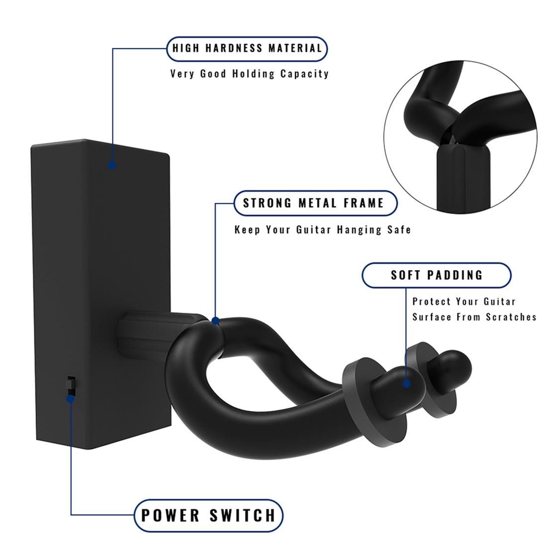 Durable Guitar Hanger Wall Hook Stand Guitarra Bracket Holder LED Light for Acoustic Electric Guitar Bass Banjo,Blue