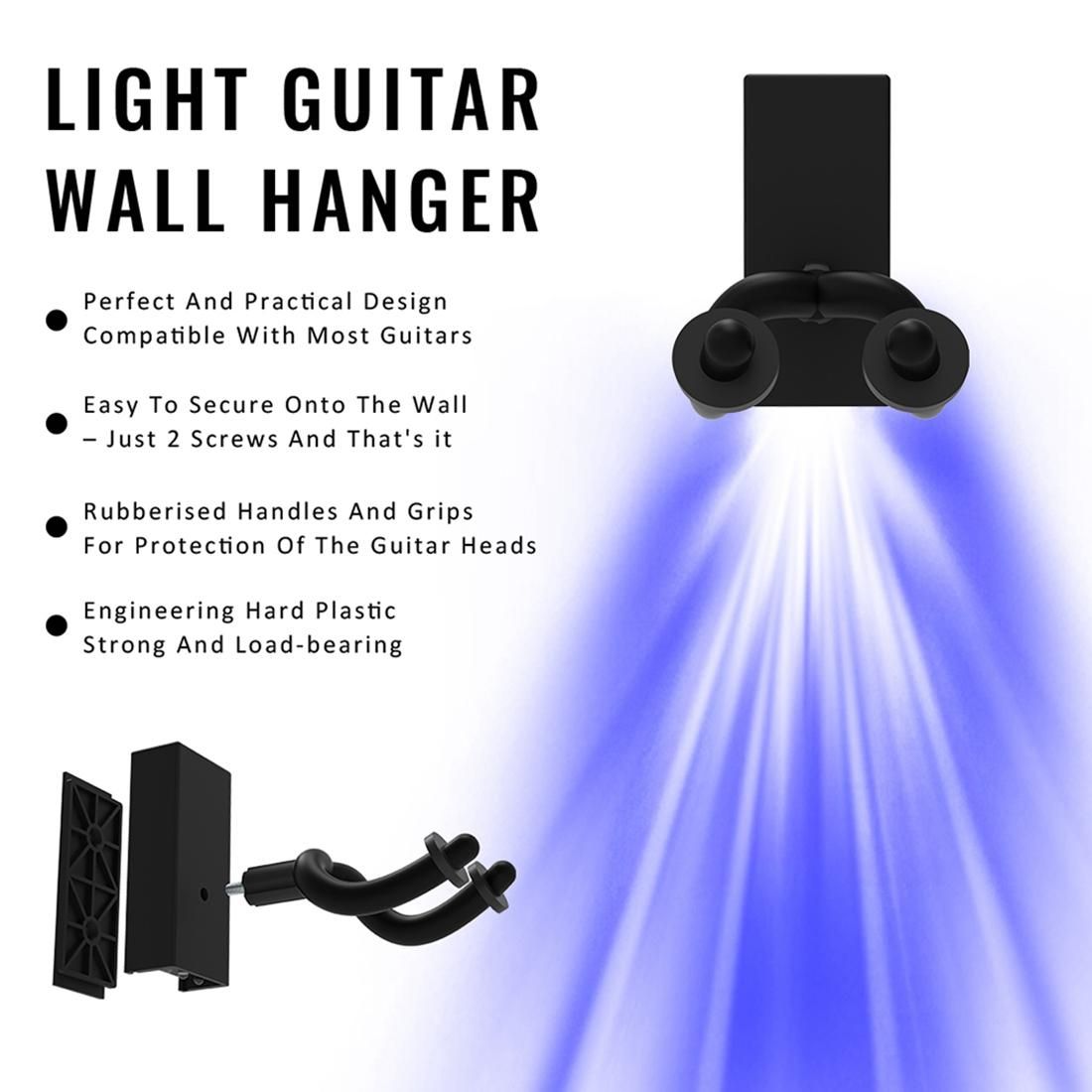 Durable Guitar Hanger Wall Hook Stand Guitarra Bracket Holder LED Light for Acoustic Electric Guitar Bass Banjo,Blue