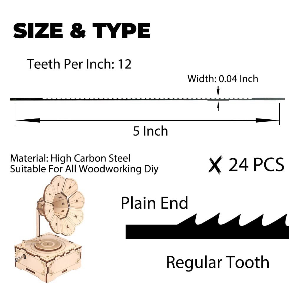 Scroll Saw Blades Plain End 5 Inch 24PCS 12 TPI Regular
