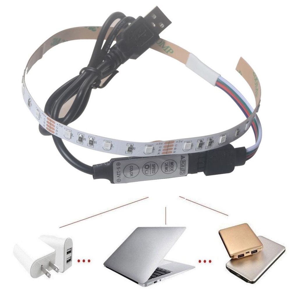 USB 5V 2835 12SMD 20CM RGB LED Strip Light Bar TV Back Lighting Kit
