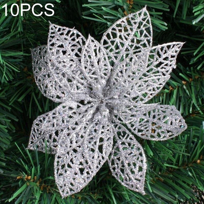 10 PCS 15cm Simulation Hollow Artificial Flower Children Birthday Party Decoration Year Christmas Decor(Silver)