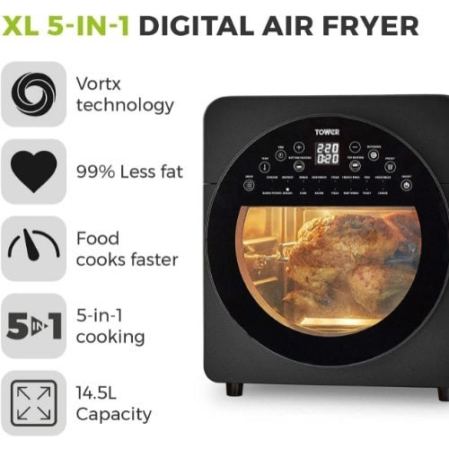 Vortx Xl 5-in-1 Digital Air Fryer Oven With Rapid Air Circulation - 14.5 Litre,