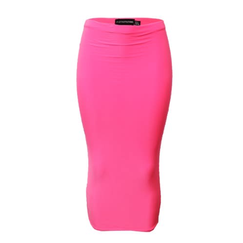 Slinky Neon Midaxi Skirt - Pink