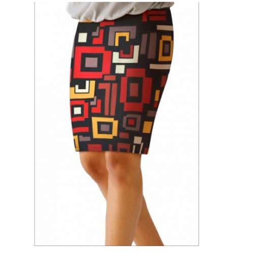 Irregular Geometric Plaid Midi Pencil Skirt - Multicolour