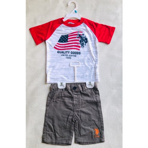 Boys Tshirt And Short Set- Red And Grey