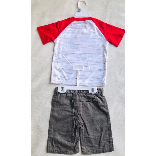 Boys Tshirt And Short Set- Red And Grey