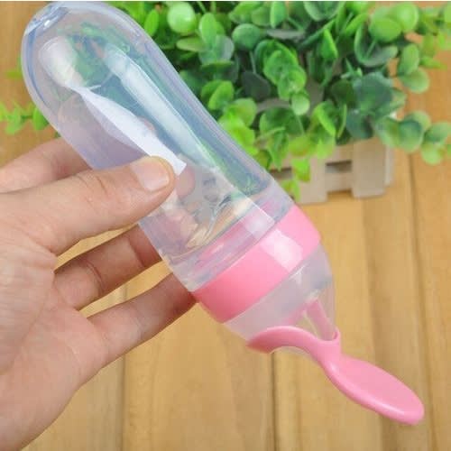 Silicone Baby Squeezing Spoon Feeding Bottle Training Feeder