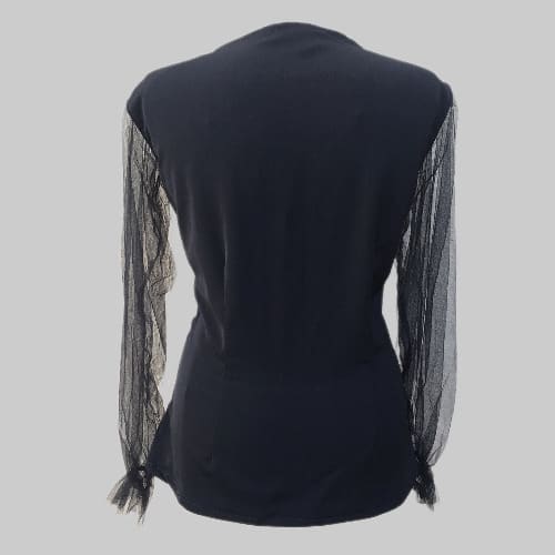 Black Top With Tulle Net Bubble Long Sleeve