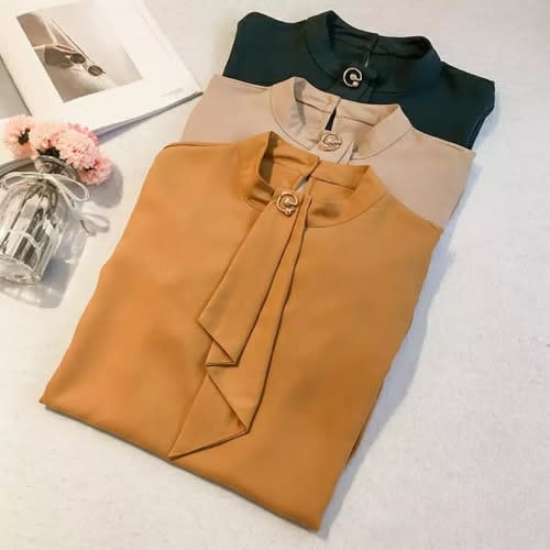 Neck Detail Blouse - Brown