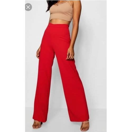 Ladies High Waist Palazzo Trousers - Red