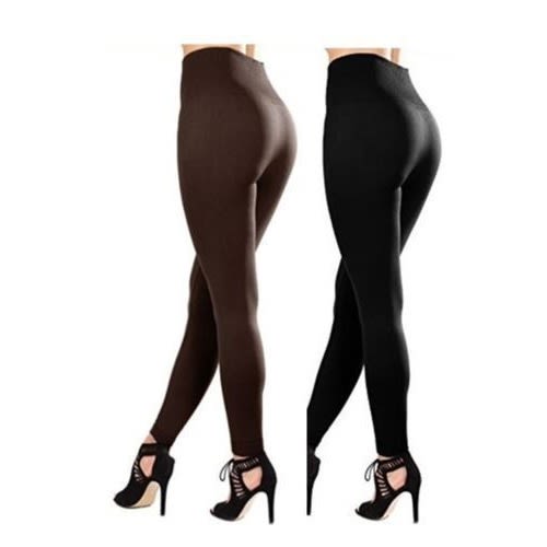 2 In 1 Ladies High Waist Thick Leggings - Brown & Black