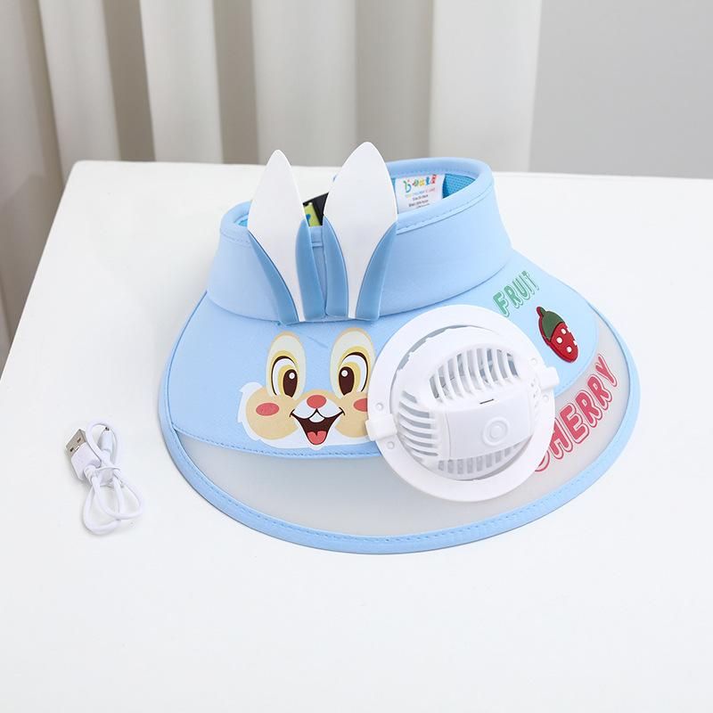 USB Rechargeable Fan Hat Kids Cartoon Sun Protection Adjustable Visor Cap