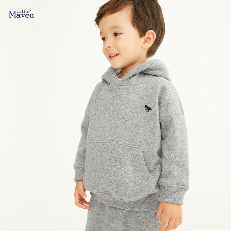 Factory Wholesale Boy's Hoody Winter Thicken Thermal Baby's Top Solid Color Cold-Proof Hoo