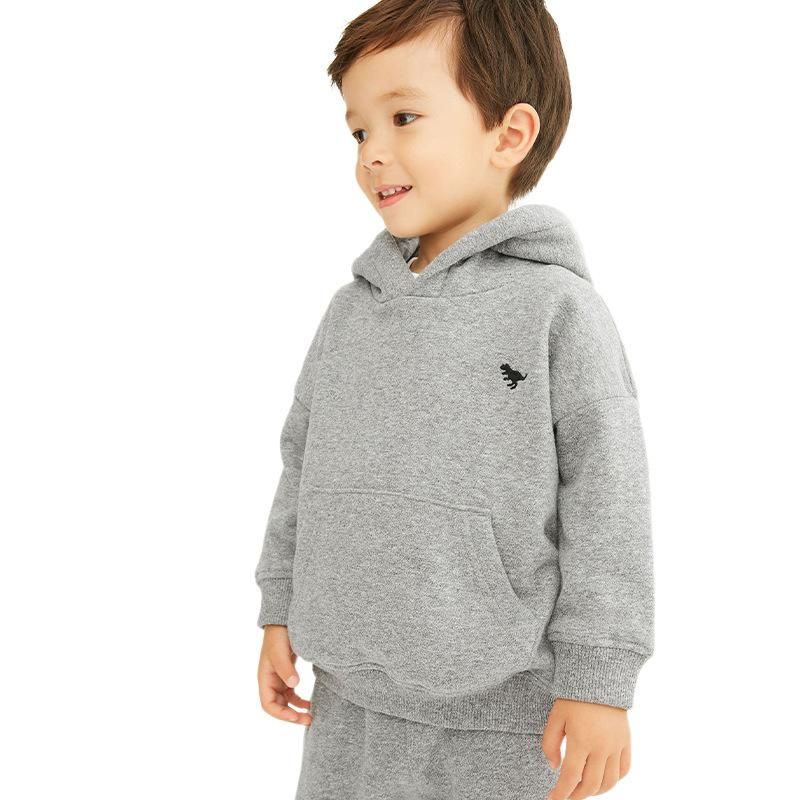 Factory Wholesale Boy's Hoody Winter Thicken Thermal Baby's Top Solid Color Cold-Proof Hoo