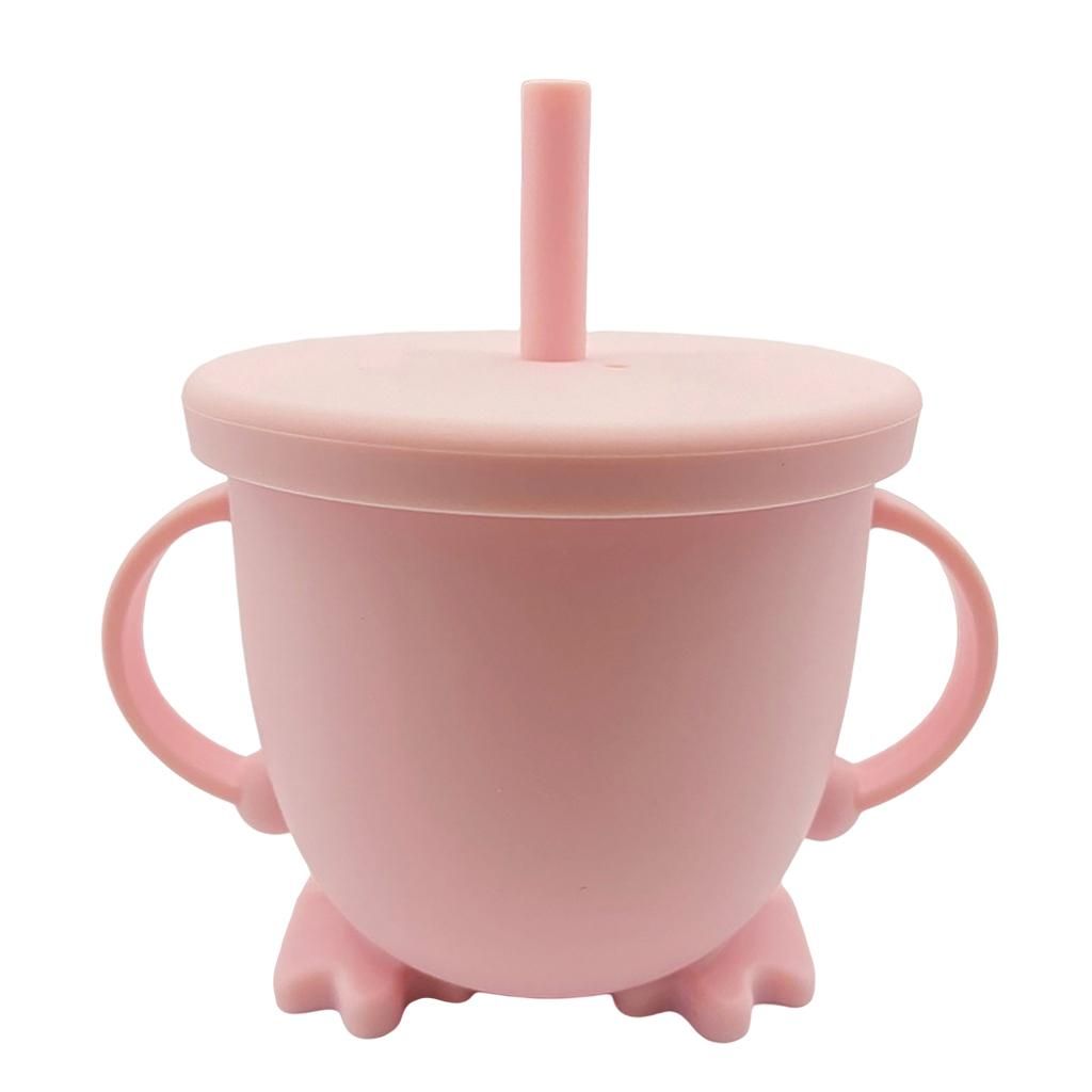 Baby Silicone Sippy Cups Drink Training With Lids 5.6 Oz Baby Pink