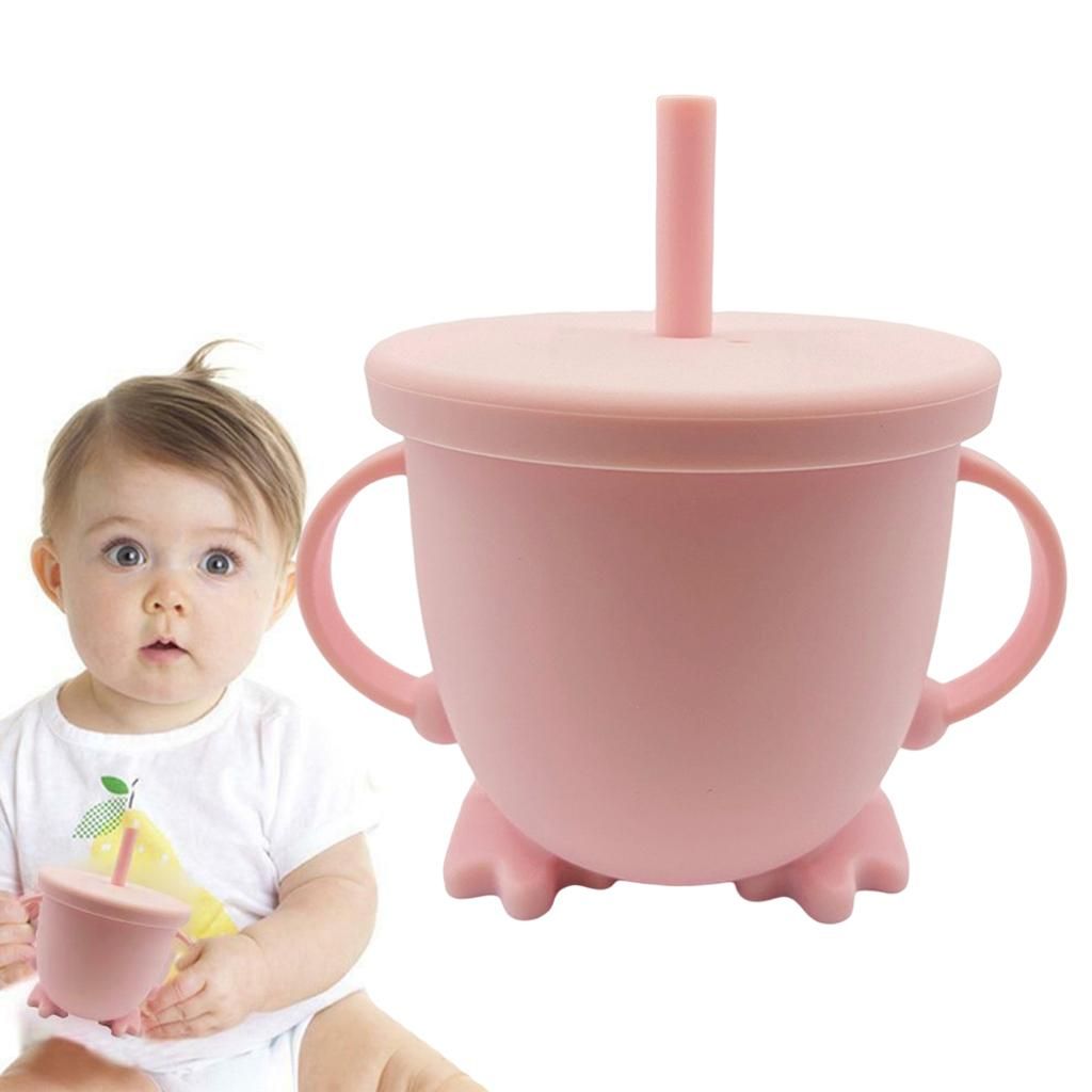 Baby Silicone Sippy Cups Drink Training With Lids 5.6 Oz Baby Pink