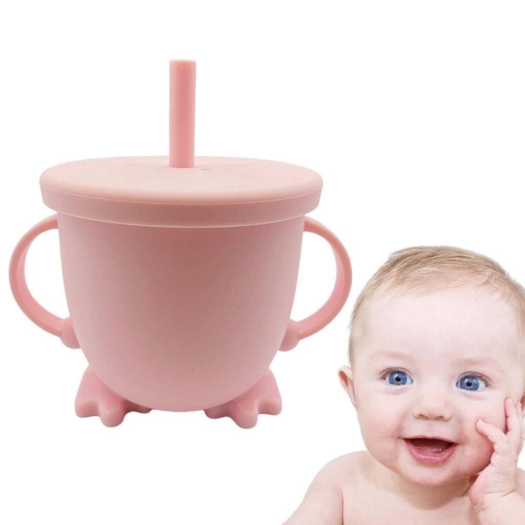 Baby Silicone Sippy Cups Drink Training With Lids 5.6 Oz Baby Pink
