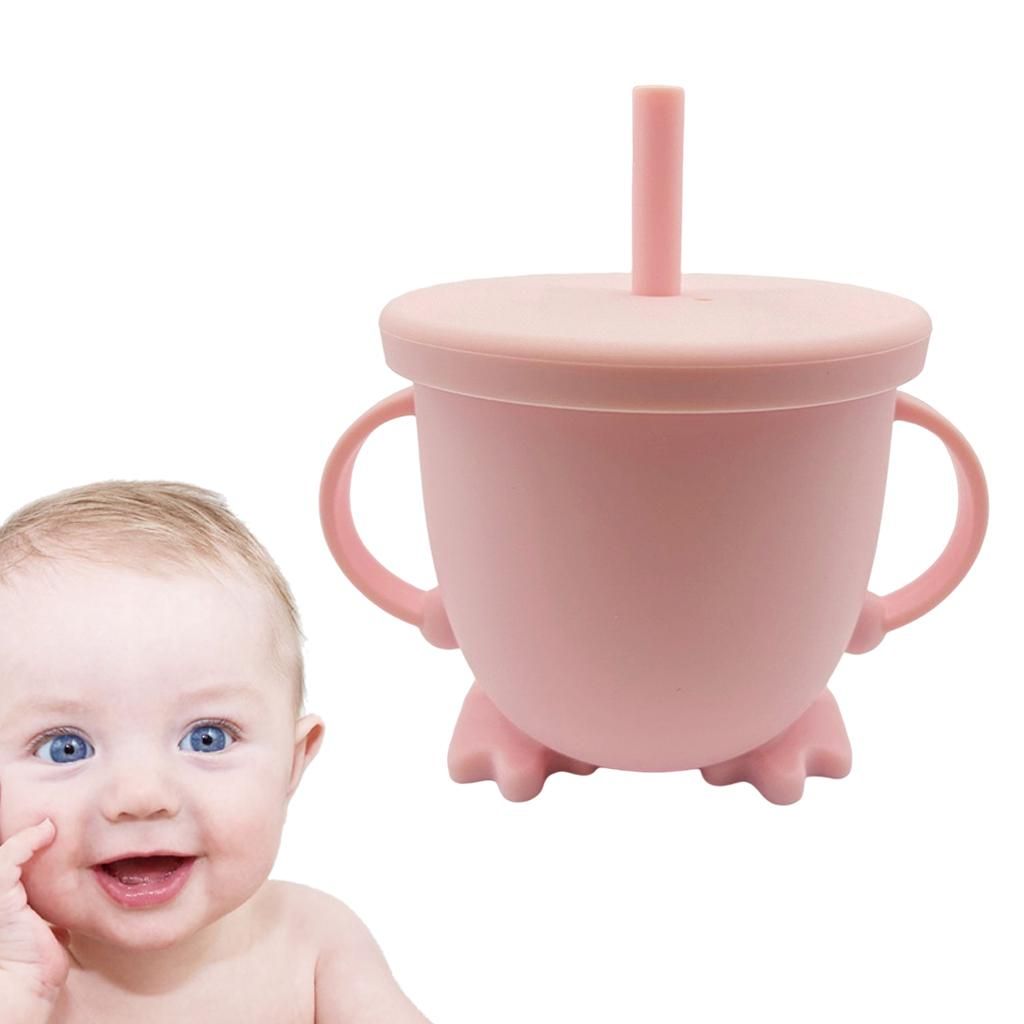 Baby Silicone Sippy Cups Drink Training With Lids 5.6 Oz Baby Pink