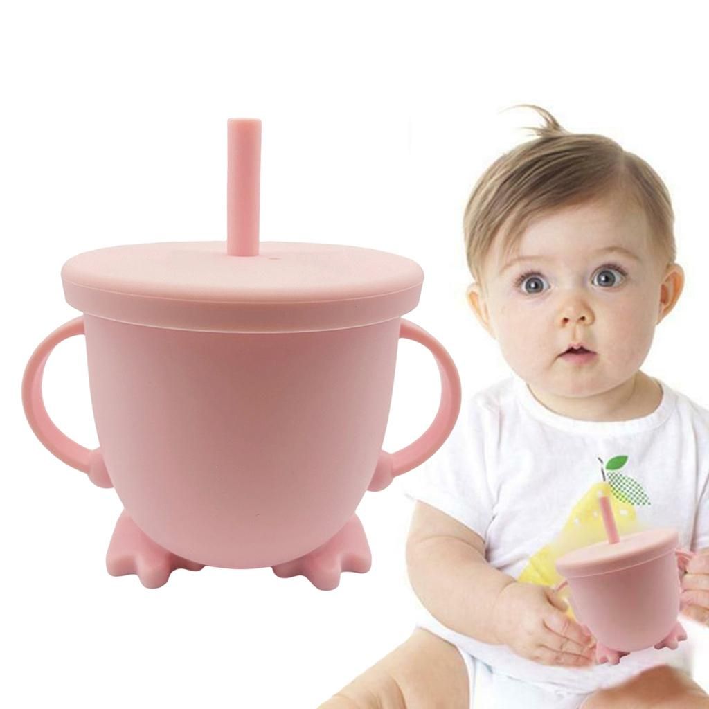Baby Silicone Sippy Cups Drink Training With Lids 5.6 Oz Baby Pink