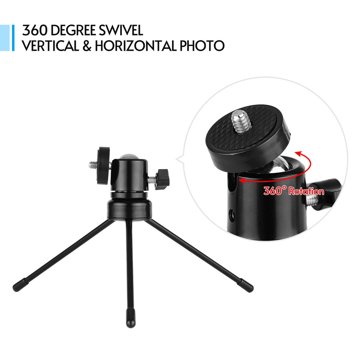 Table Ball Head Tripod Kit 360 Degree Rotatable U-shape Slot