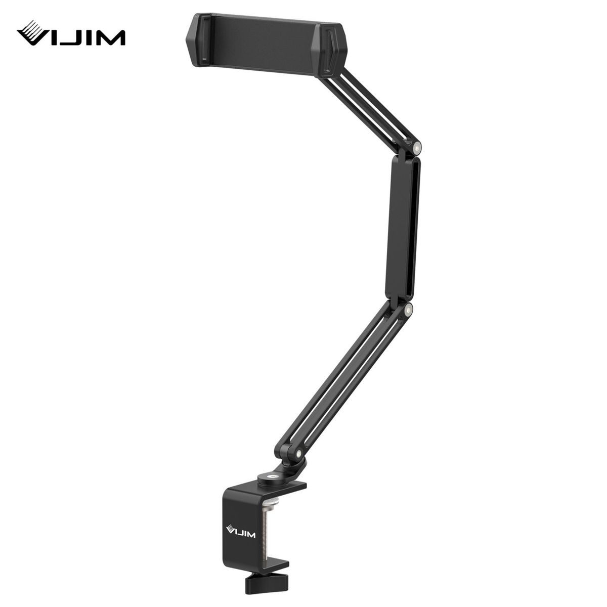 VIJIM HP001 Universal Desktop Stand for Mobile Phone/ Tablet Flexible C-Clamp Desk Mount Stand with Adjustable Tablet/Phone Holder Aluminum Alloy 1kg Load Capacity for Smartphone Tablet Vlog Live Streaming Online Teaching Vid