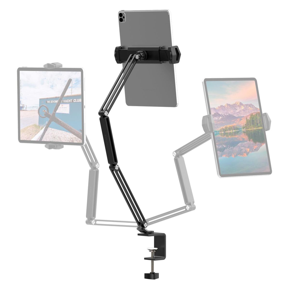 VIJIM HP001 Universal Desktop Stand for Mobile Phone/ Tablet Flexible C-Clamp Desk Mount Stand with Adjustable Tablet/Phone Holder Aluminum Alloy 1kg Load Capacity for Smartphone Tablet Vlog Live Streaming Online Teaching Vid