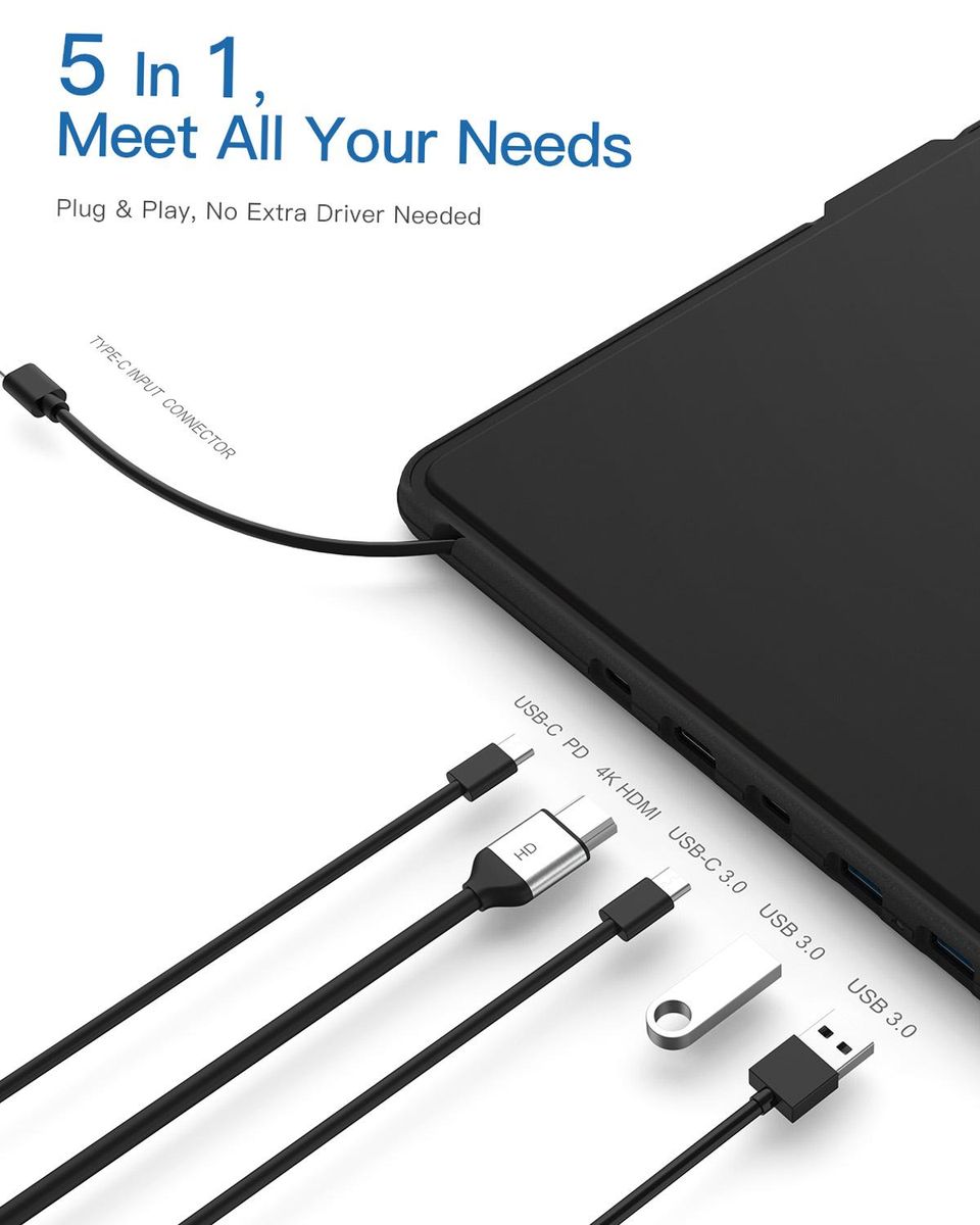 dodocool 5-in-1 Multifunctional USB-C Hub Laptop Case with Type-C Power Delivery 4K Video HD Output Port USB-C 3.0 Port and 2 SuperSpeed USB 3.0 Ports for 14 Inch and below Laptop Black