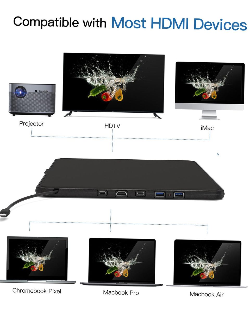 dodocool 5-in-1 Multifunctional USB-C Hub Laptop Case with Type-C Power Delivery 4K Video HD Output Port USB-C 3.0 Port and 2 SuperSpeed USB 3.0 Ports for 14 Inch and below Laptop Black