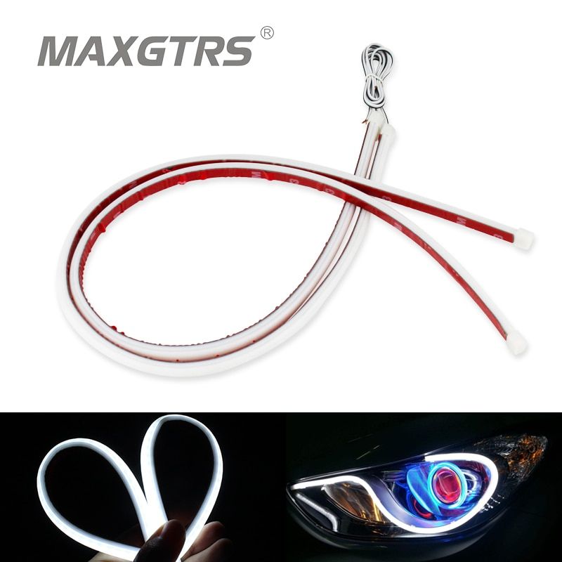 2x Ultrafine DRL 30 45 60cm Daytime Running Light Flexible Soft Tube Guide Car LED Strip  Red Turn