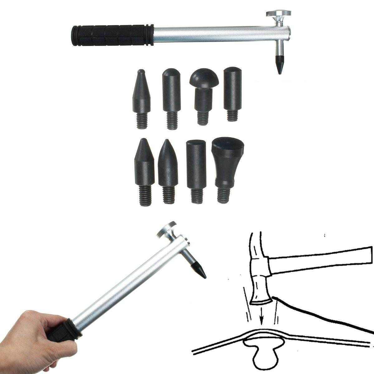 Car Boby Paintless Dent Repair PDR Tools Multi-Functional Tap Down Hammer 9Heads
