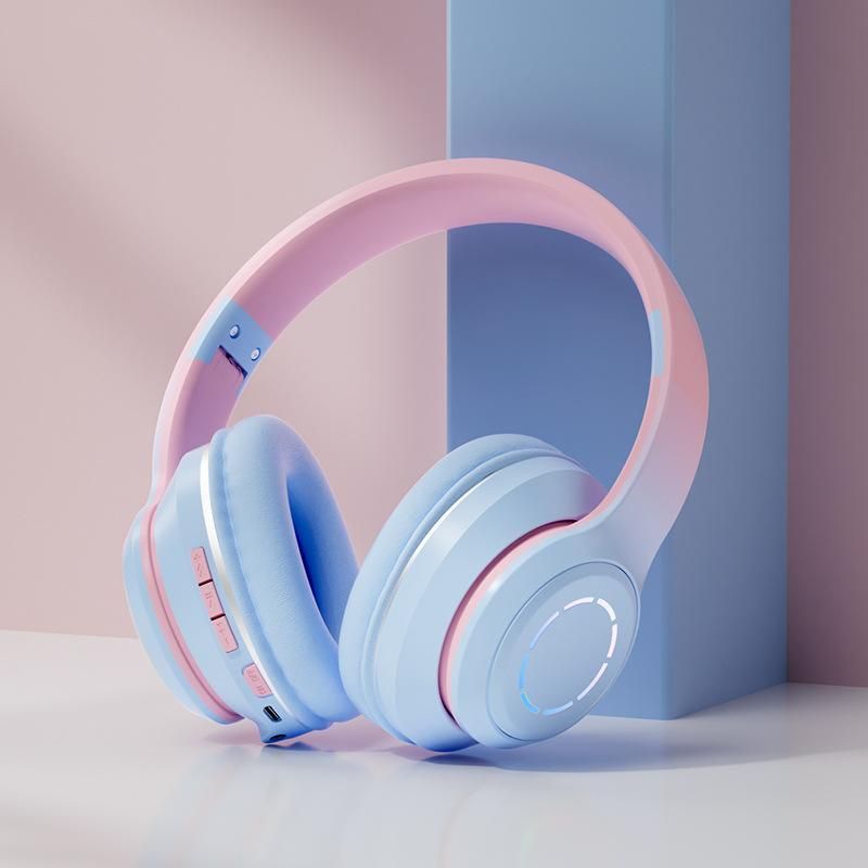 Wireless Bluetooth Headset Gradient Color Lighting Gaming Headphones Blue