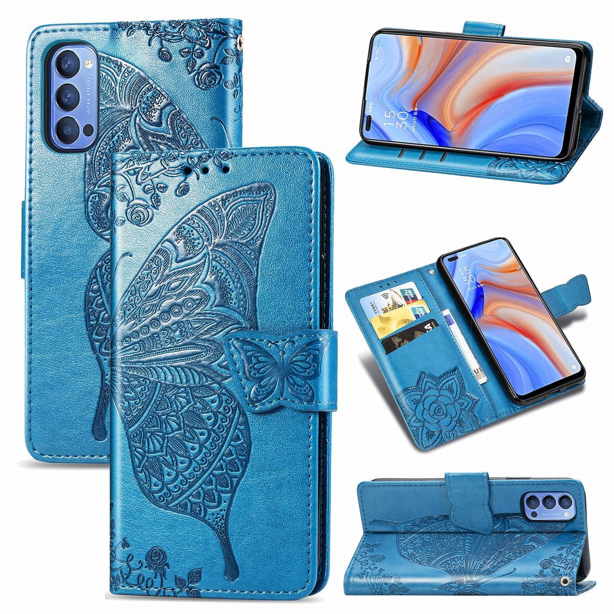 For OPPO Reno 4 4G Butterfly Love Flower Embossed Horizontal