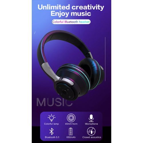 Wireless Colorful Lights Waterproof Bluetooth Headphones