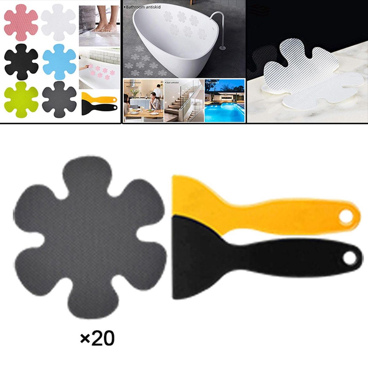 20 Pieces Non-Slip Stickers Strong Bath Mat Adhesive Decals For Grey
