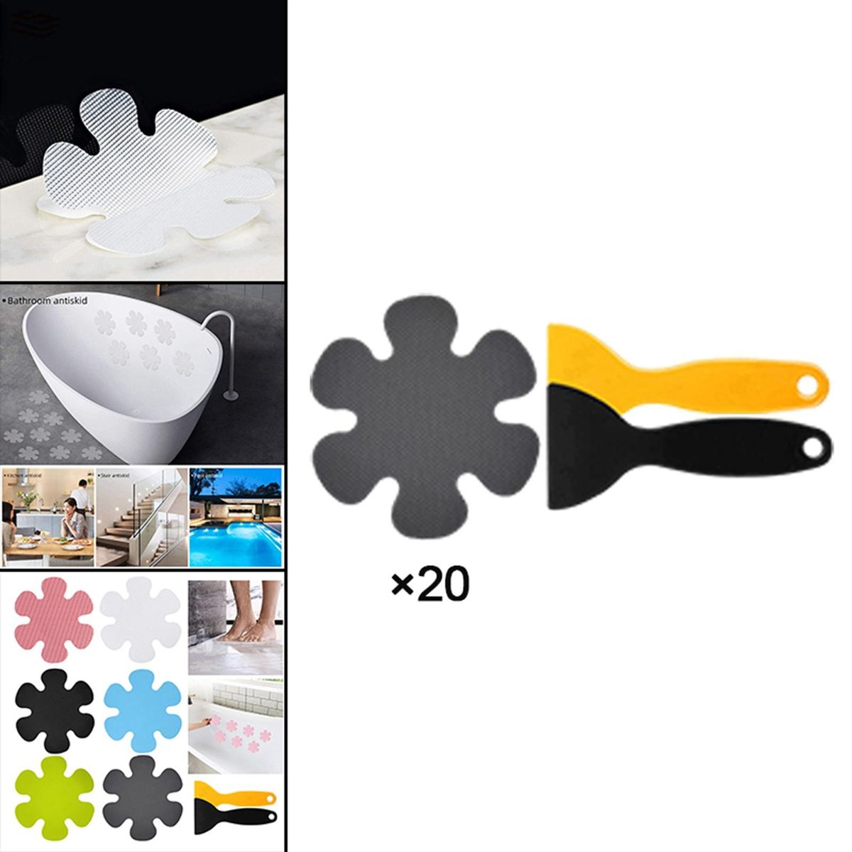 20 Pieces Non-Slip Stickers Strong Bath Mat Adhesive Decals For Grey