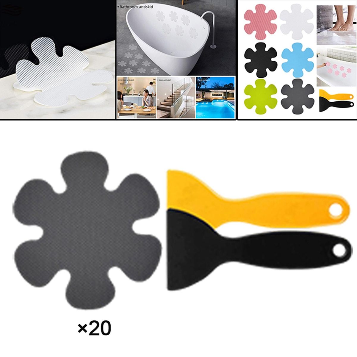 20 Pieces Non-Slip Stickers Strong Bath Mat Adhesive Decals For Grey