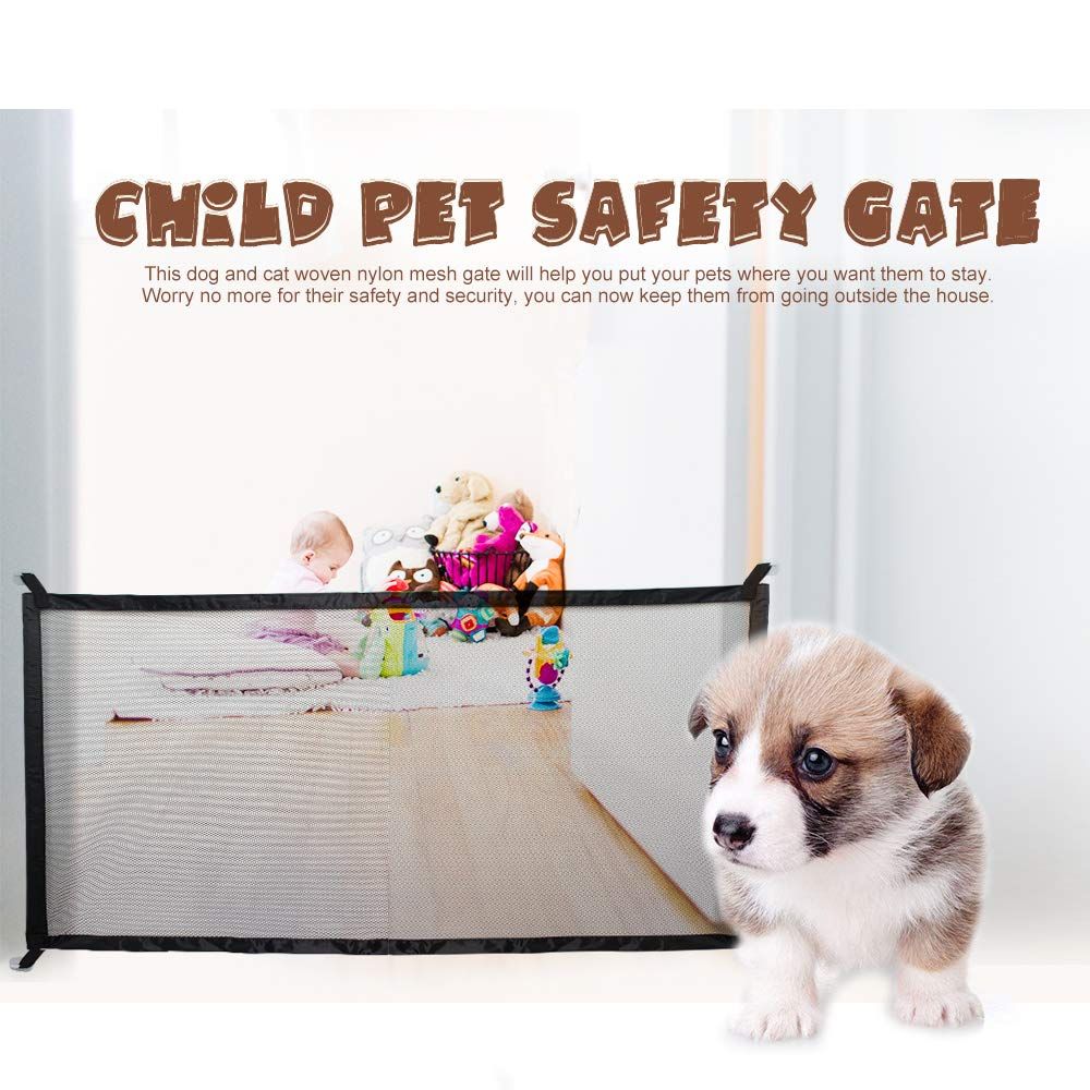 Dogs Safety Gates Portable Folding Pet Barrier Fences Breathable Mesh Dog Gate Pet Separation Guard Isolated Fence For Indoor-black