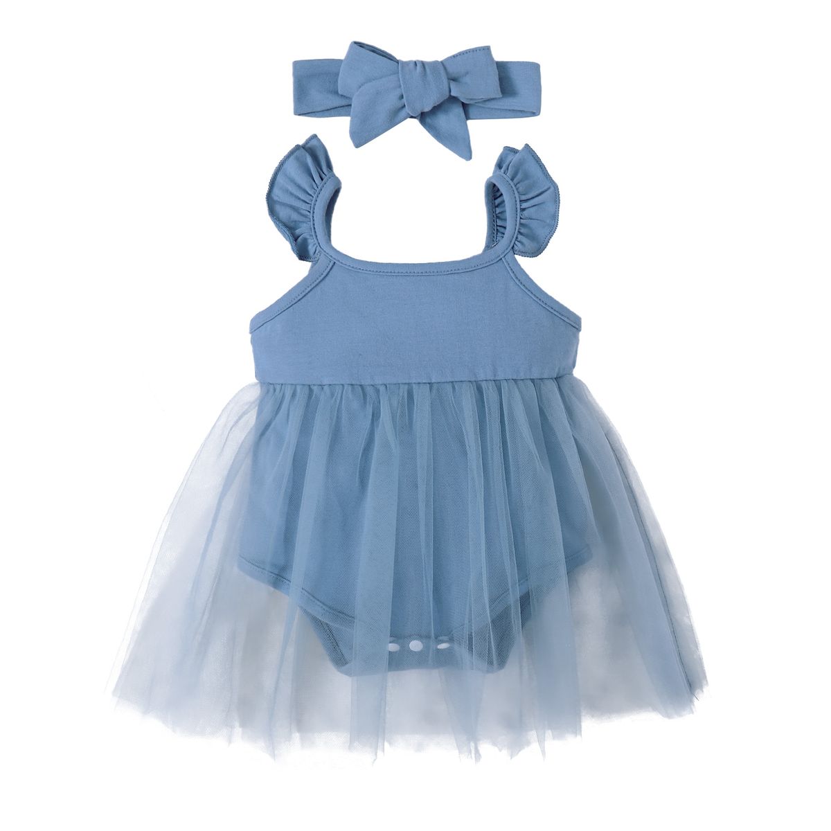 0-18Months Newborn Baby Girl Princess Dress Summer Romper + Headband -Blue