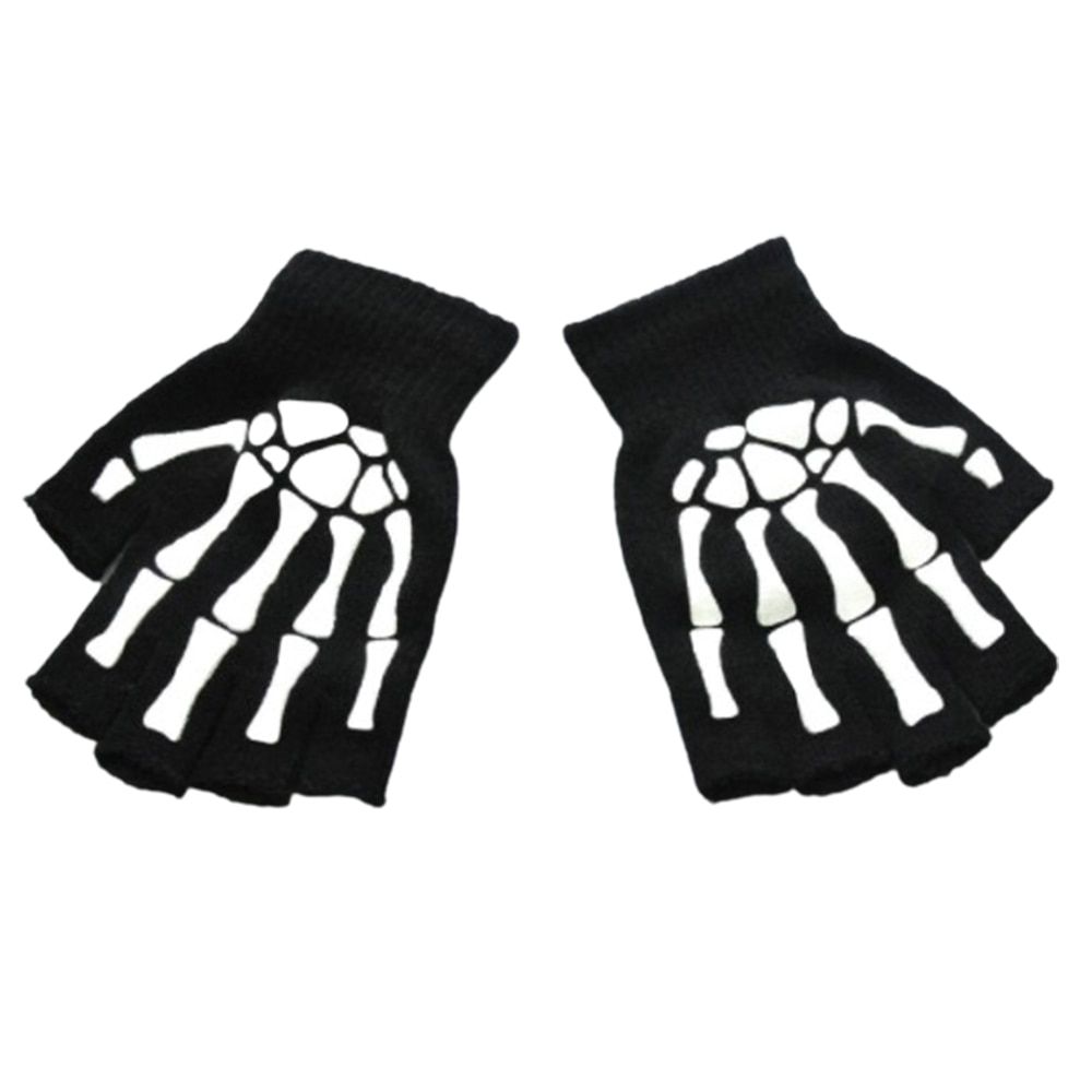 New Punk Gloves UniHalloween Skeleton Skull Half Finger Gloves Glow In The Dark Fingerless Stretch Knitted Winter Mittens Hand Bone Claw